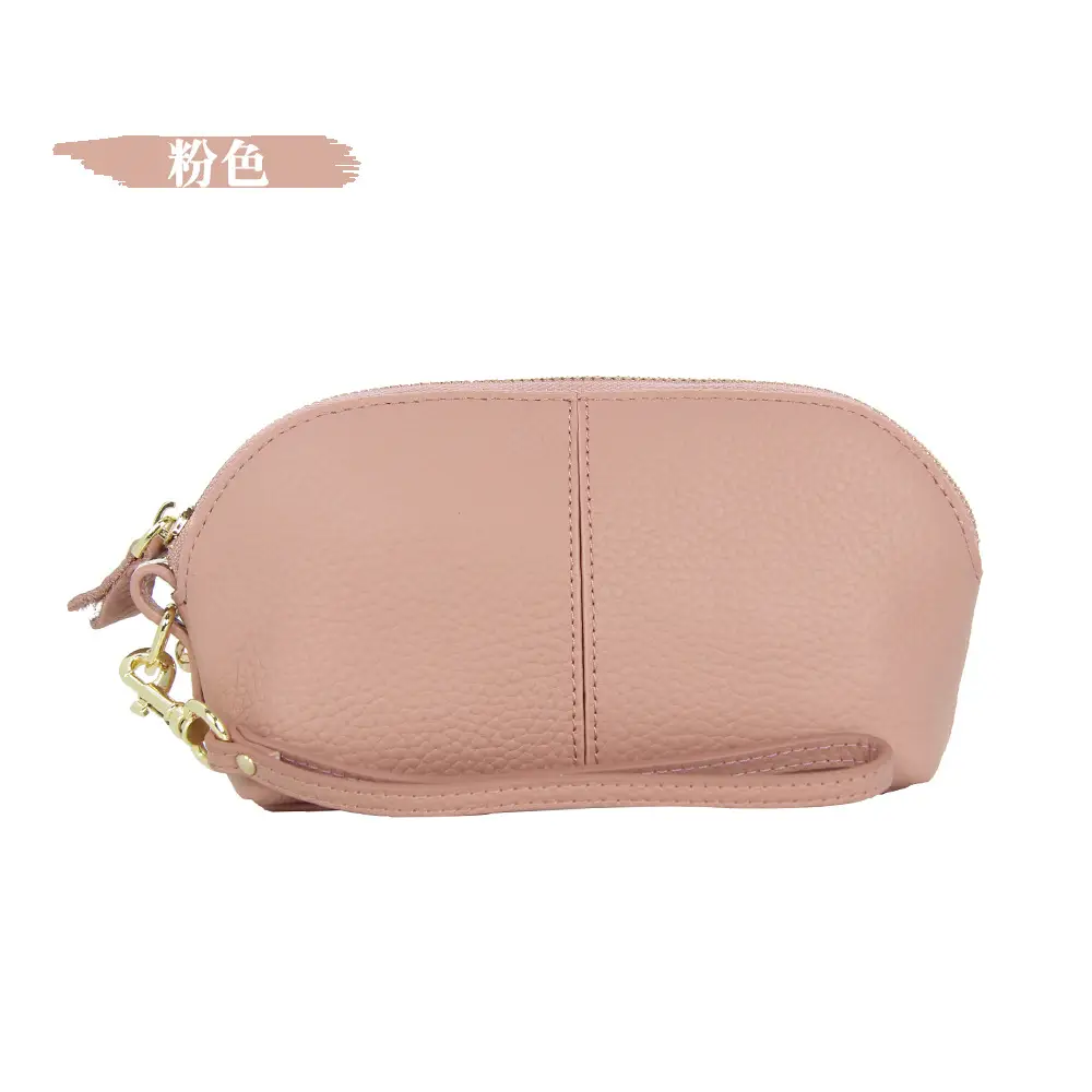 Women's Grey Cowhide Clutch Bag with Gold Zipper - Image 5
