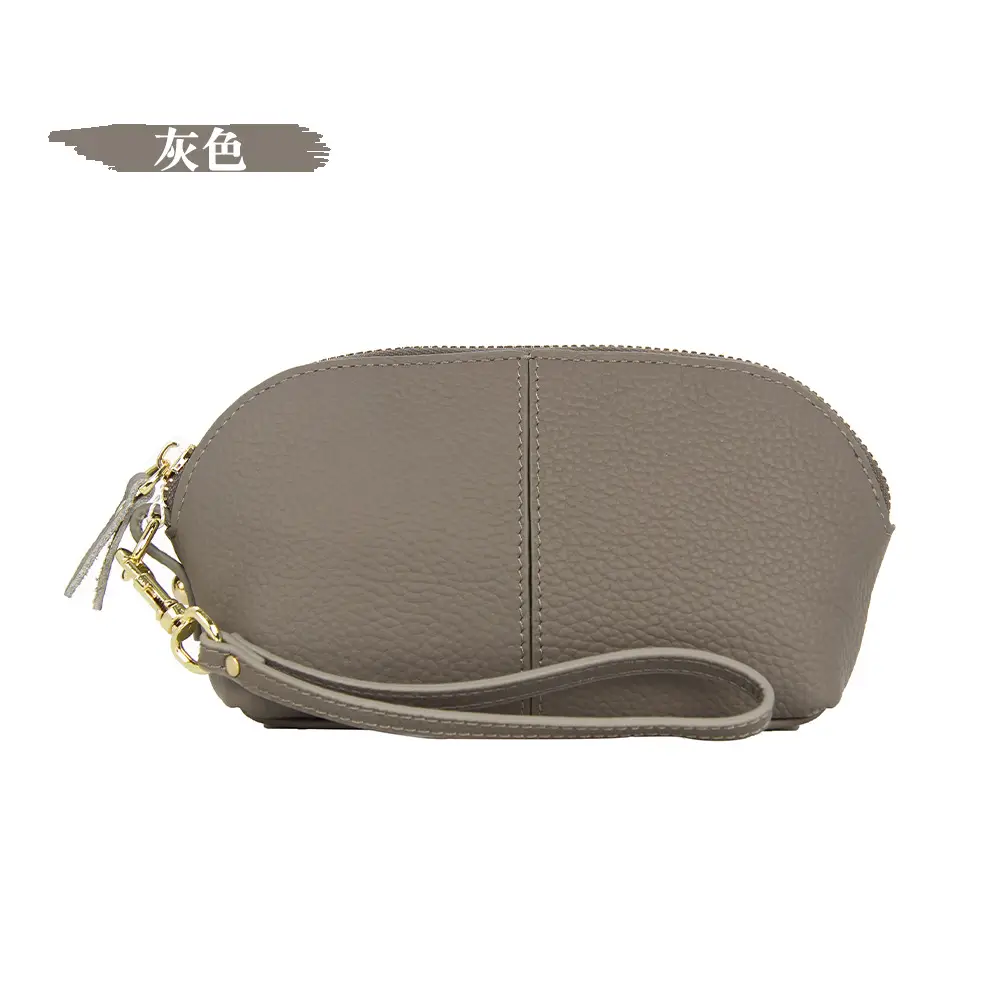 Women's Grey Cowhide Clutch Bag with Gold Zipper - Image 6