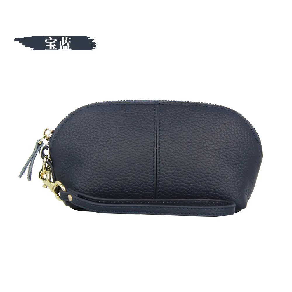 Women's Grey Cowhide Clutch Bag with Gold Zipper - Image 7