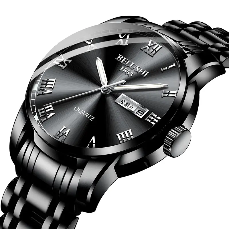 Black shell black face silver nail black steel strip
