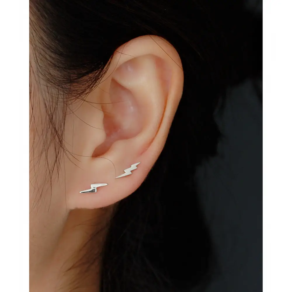 S925 Sterling Silver Lightning Earrings Mini Small - Image 4