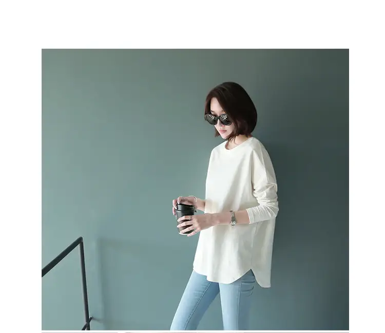 Women Long Sleeve Solid White T-Shirt 2022 — feature 10