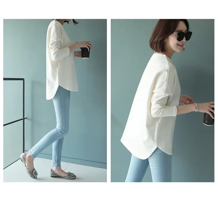 Women Long Sleeve Solid White T-Shirt 2022 — feature 13