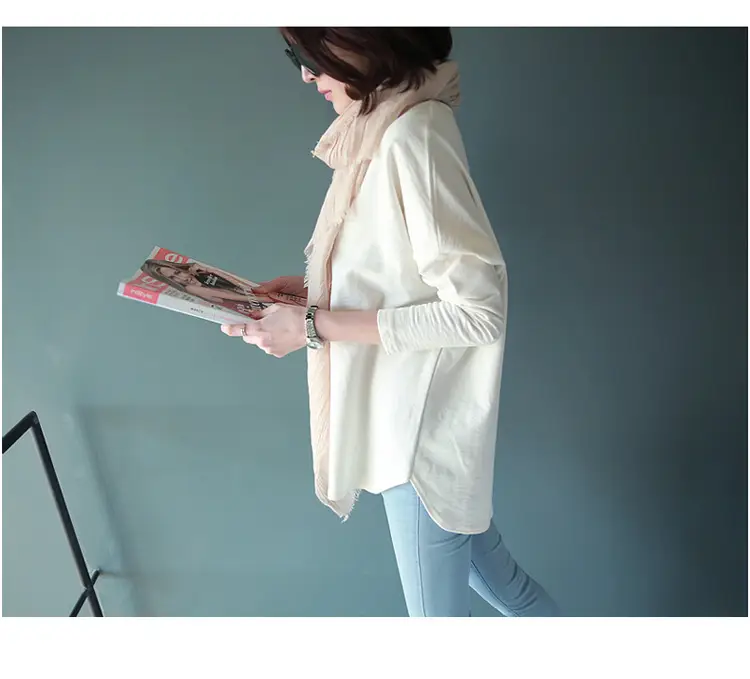Women Long Sleeve Solid White T-Shirt 2022 — feature 17