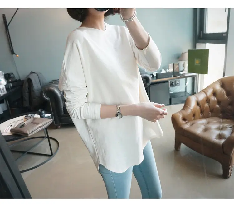 Women Long Sleeve Solid White T-Shirt 2022 — feature 6