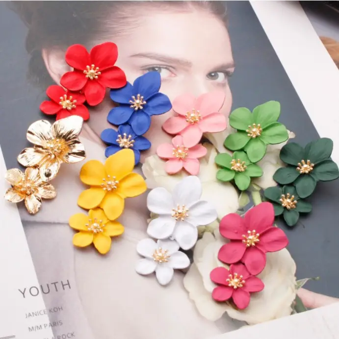 Double-layer Flower Earrings for Women Pink Gold