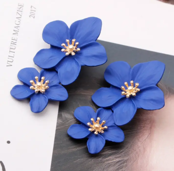 Double-layer Flower Earrings for Women Pink Gold