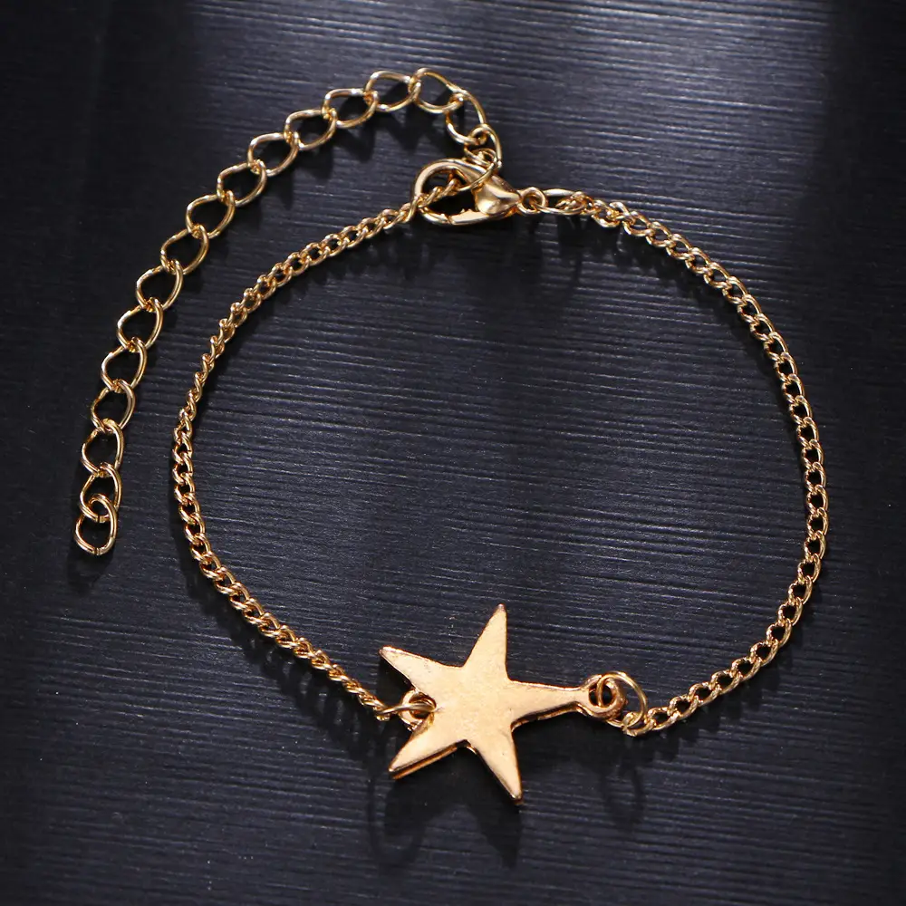 Golden Moon Star Pendant Anklet Set for Women