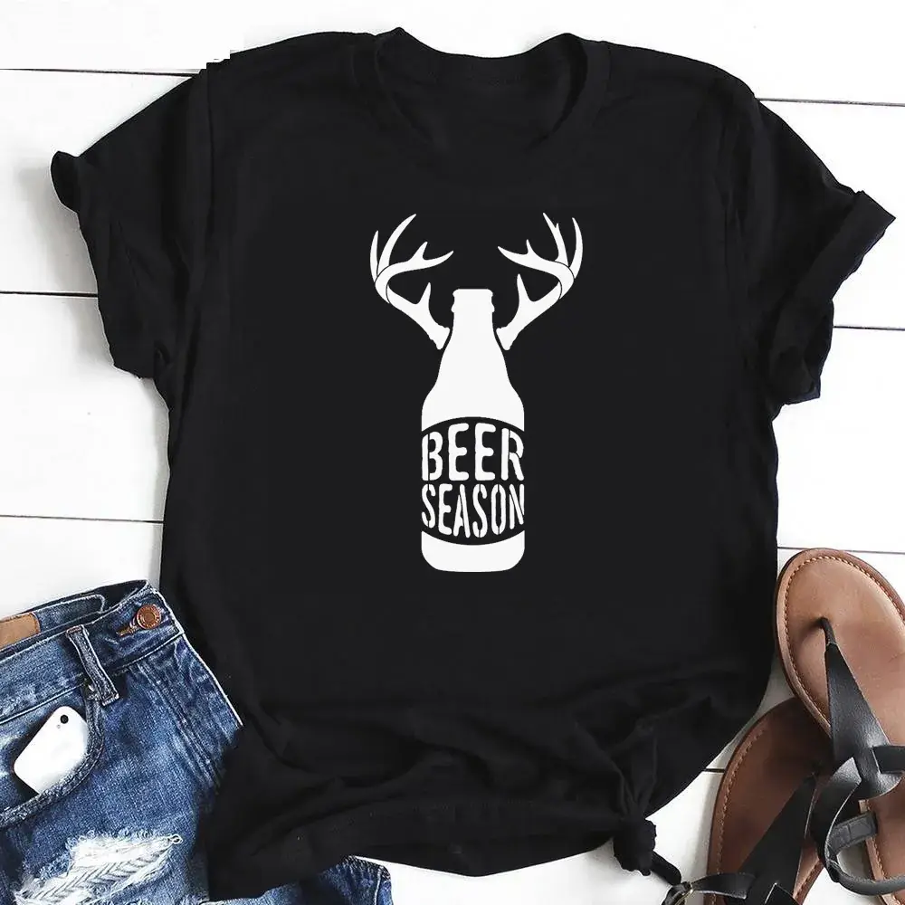 Beer Season Deer T-Shirt for Men Women Gray - Image 6