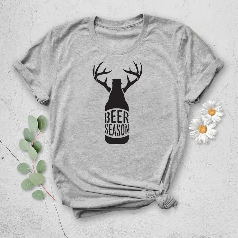 Beer Season Deer T-Shirt for Men Women Gray - Image 3
