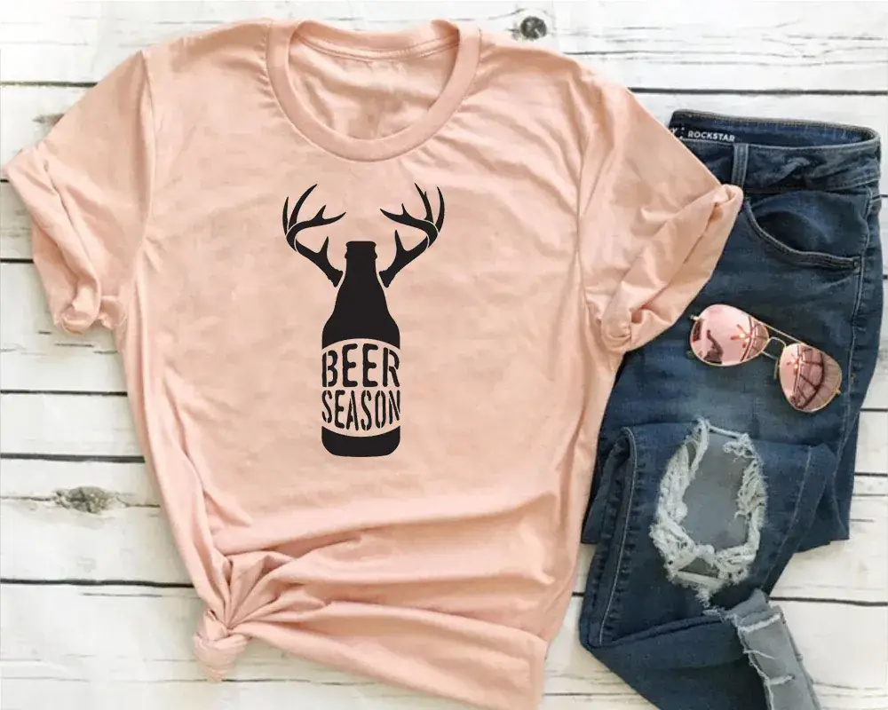 Beer Season Deer T-Shirt for Men Women Gray - Image 5