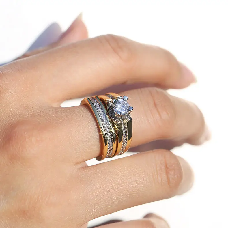 Luxury Gold Plated Diamond Ring Set for Men - Image 4