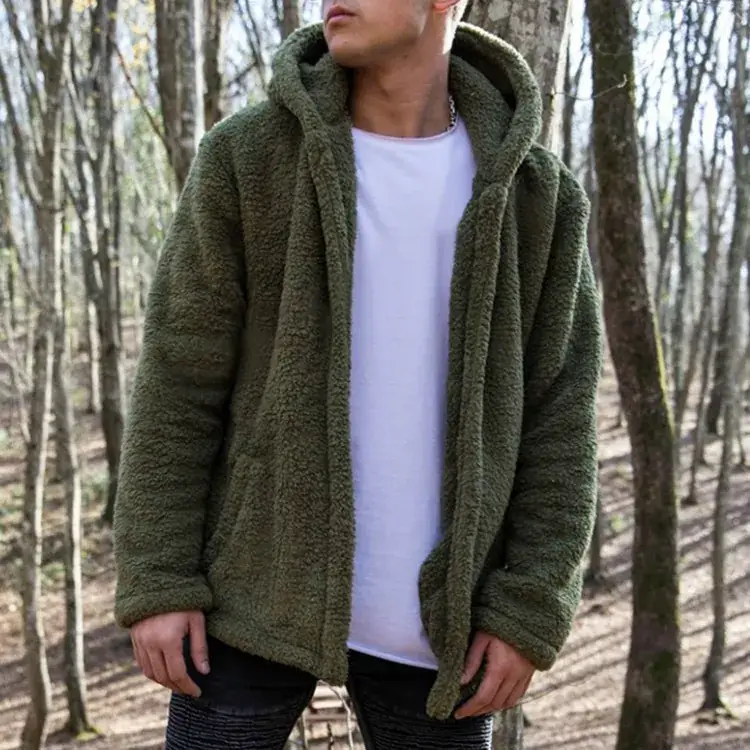 Men's Fluffy Hooded Coat Navy Blue W105 - Image 6