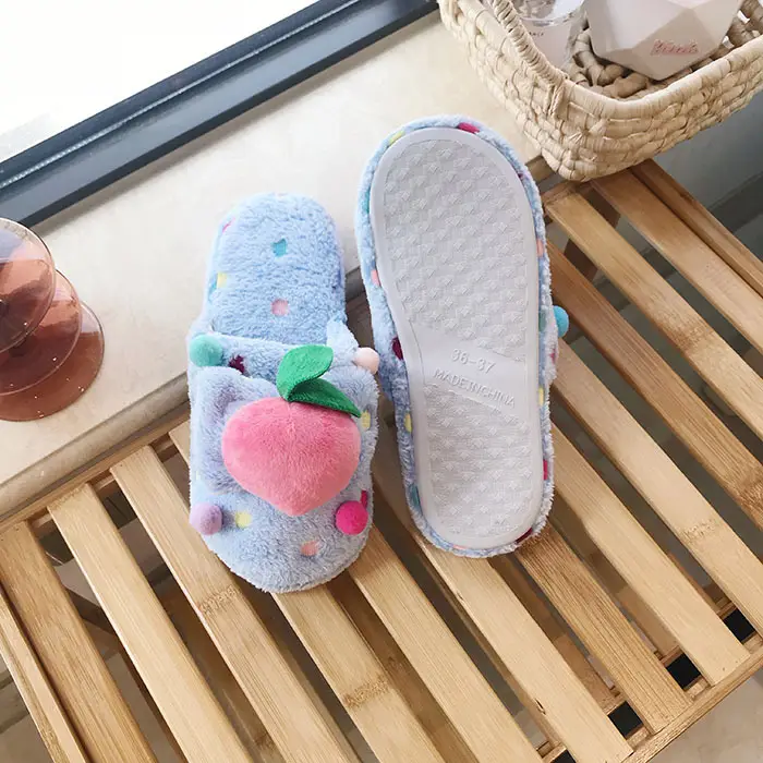 Autumn and Winter New Homemade Pink Cute Peach Plush Slippers Toe Warm Cold-proof Home Slippers Indoor Slippers