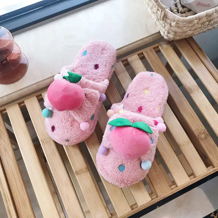Autumn and Winter New Homemade Pink Cute Peach Plush Slippers Toe Warm Cold-proof Home Slippers Indoor Slippers