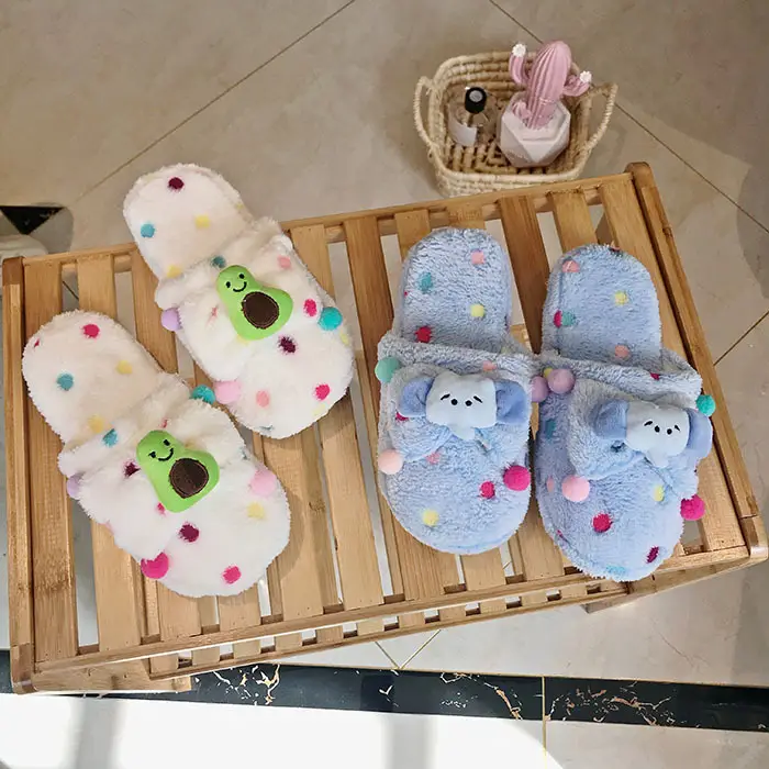 New Winter Plush Cartoon Slippers, Cute Fruit Slippers, Warm and Cold-Proof Piggy Cotton Slippers, Polka Dot Home Slippers