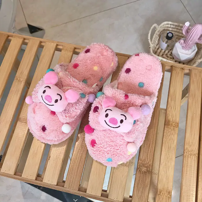 New Winter Plush Cartoon Slippers, Cute Fruit Slippers, Warm and Cold-Proof Piggy Cotton Slippers, Polka Dot Home Slippers