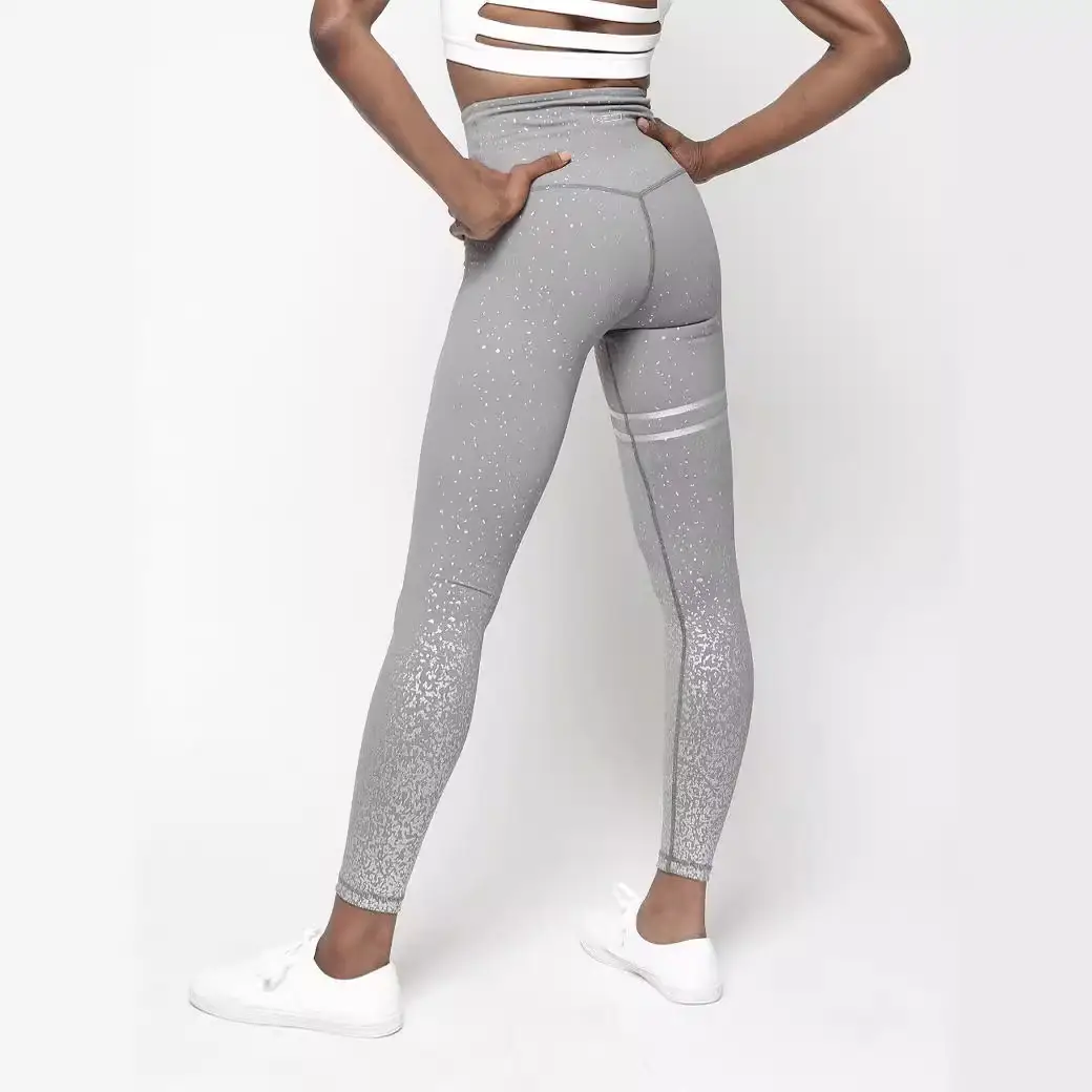 Pink Sequined Slim Fit Yoga Pants for Women