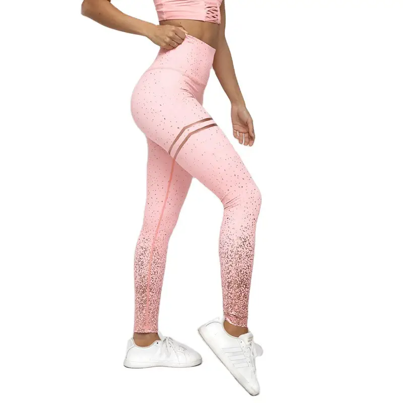 Pink Sequined Slim Fit Yoga Pants for Women