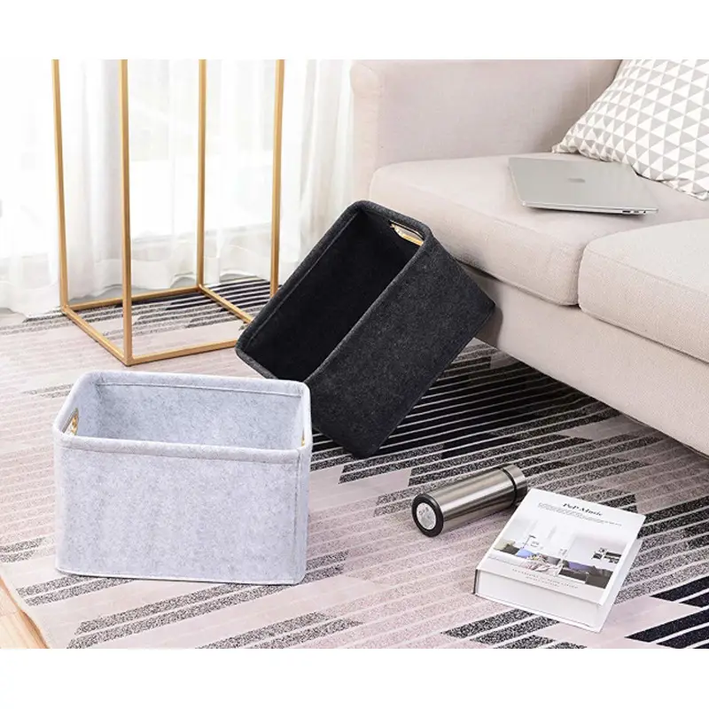 Grey Foldable Felt Storage Basket with Metal Handle - Image 3