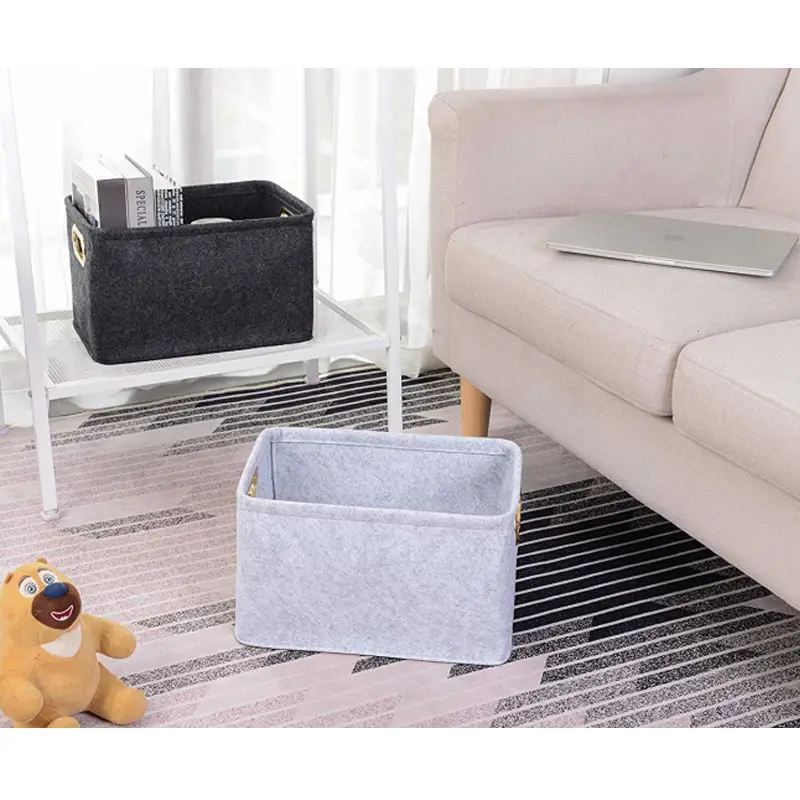 Grey Foldable Felt Storage Basket with Metal Handle - Image 4