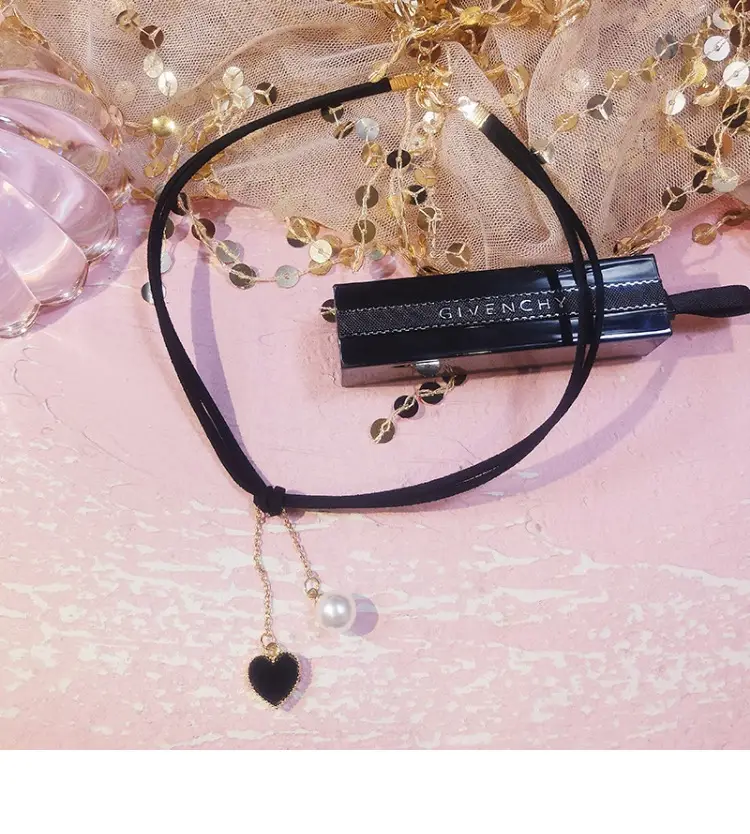 Velvet Heart Necklace for Women Red Pearl Chain