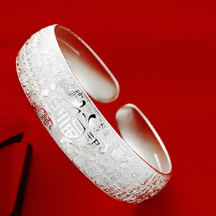 Wanfu Ethnic Bracelet Silver Wide Female Elderly Gift - Image 5