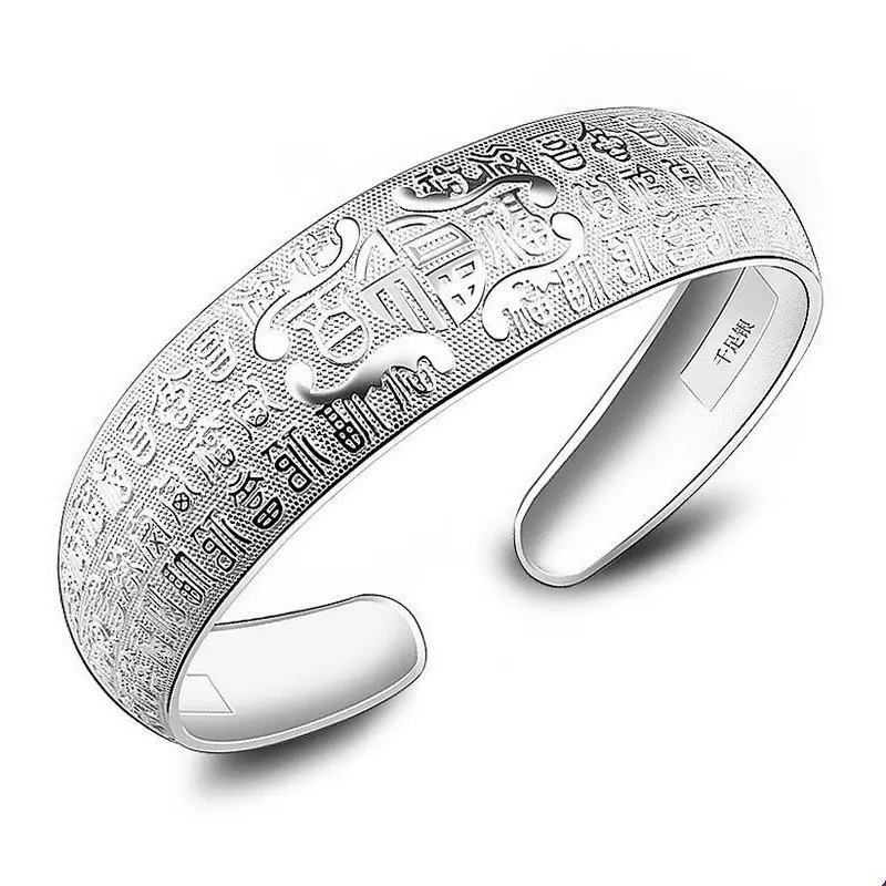 Wanfu Ethnic Bracelet Silver Wide Female Elderly Gift - Image 6