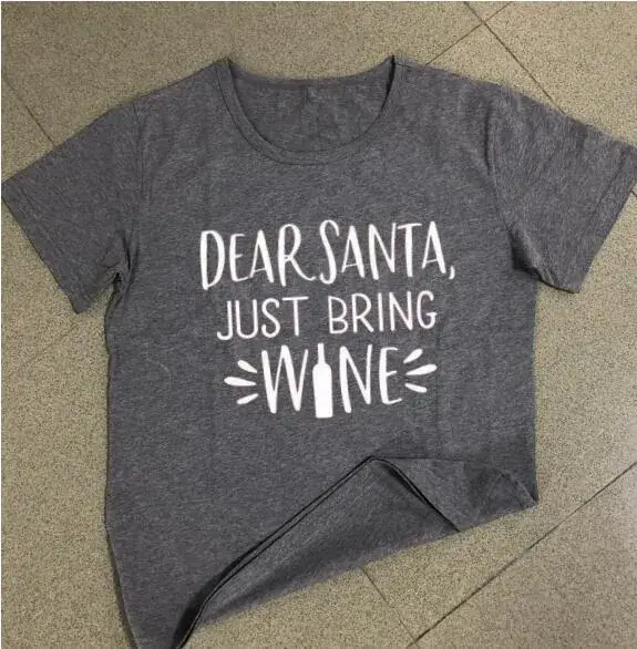 Deer Santa Just Bring Wine Green T-Shirt - Image 6