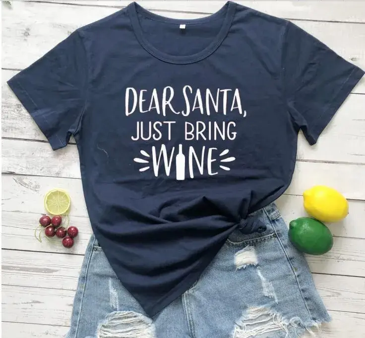 Deer Santa Just Bring Wine Green T-Shirt - Image 7