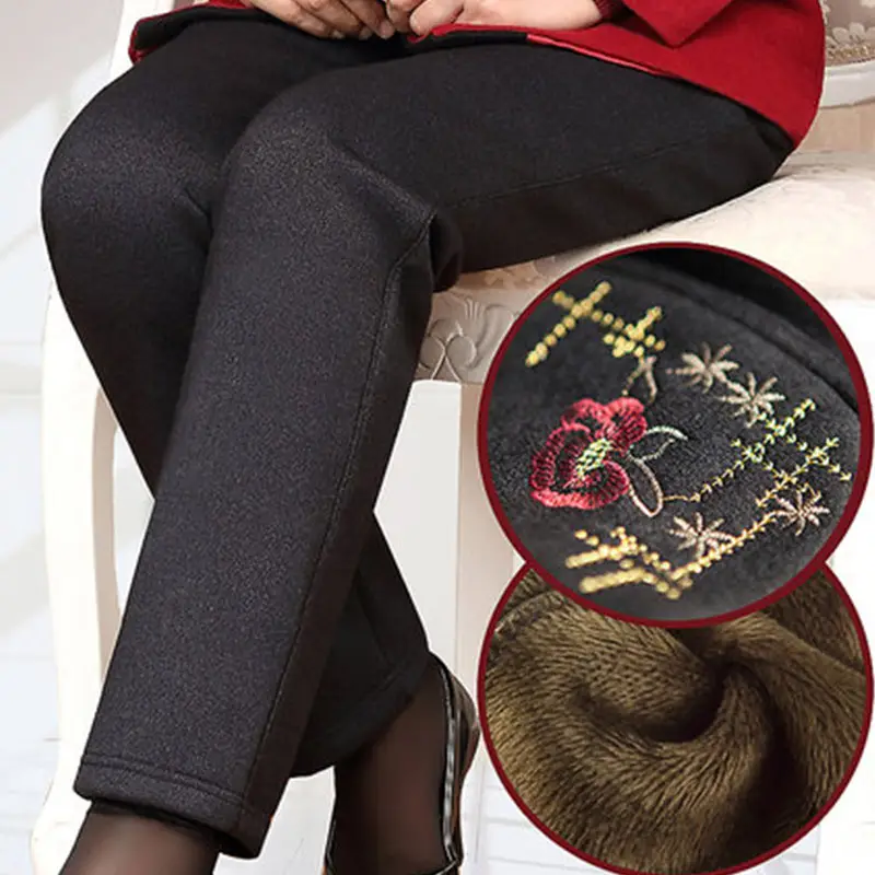 Middle-Aged Fleece-Lined Warm Trouser with Embroidery - Image 7