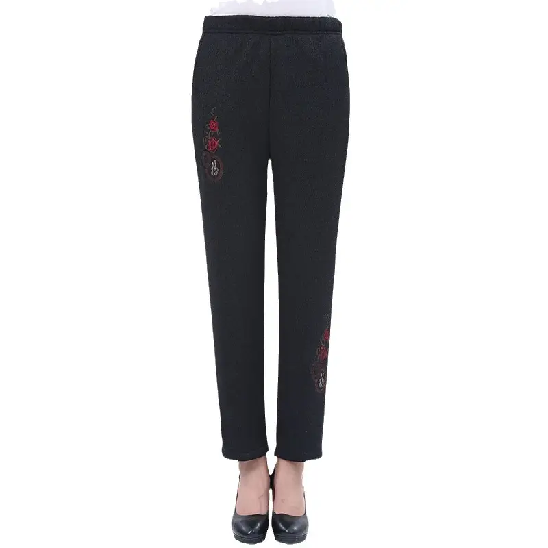 Middle-Aged Fleece-Lined Warm Trouser with Embroidery - Image 9