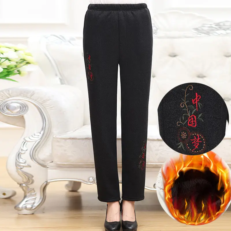Middle-Aged Fleece-Lined Warm Trouser with Embroidery - Image 4