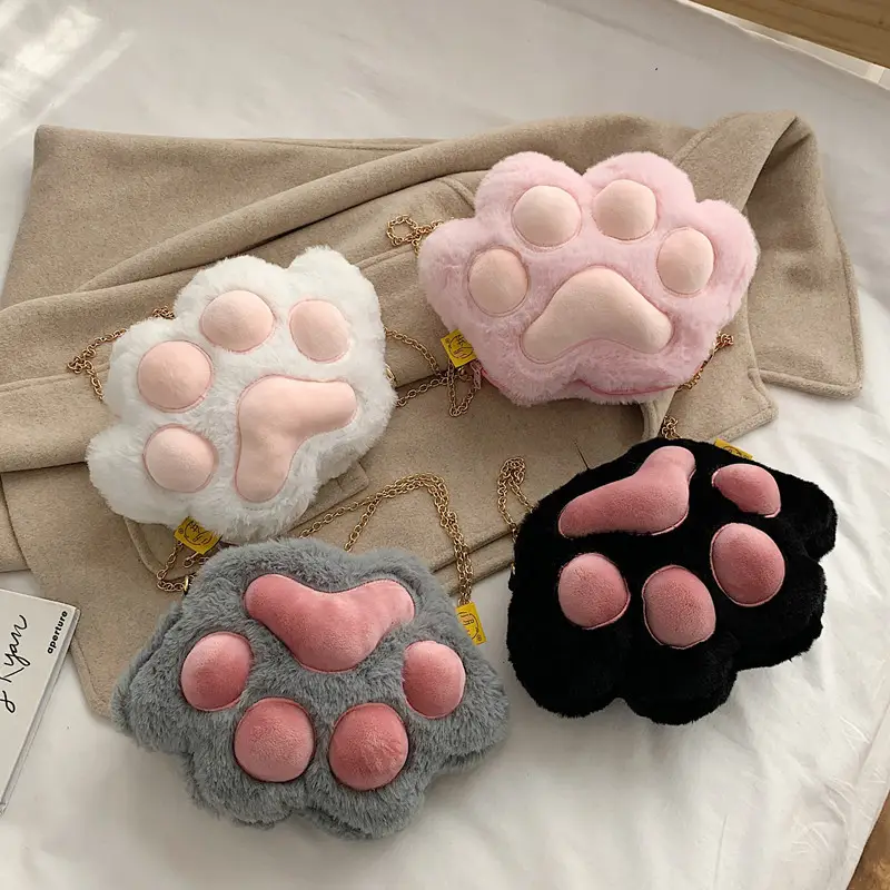 Korean Style Cartoon Paw Plush Crossbody Bag for Girls - Image 5
