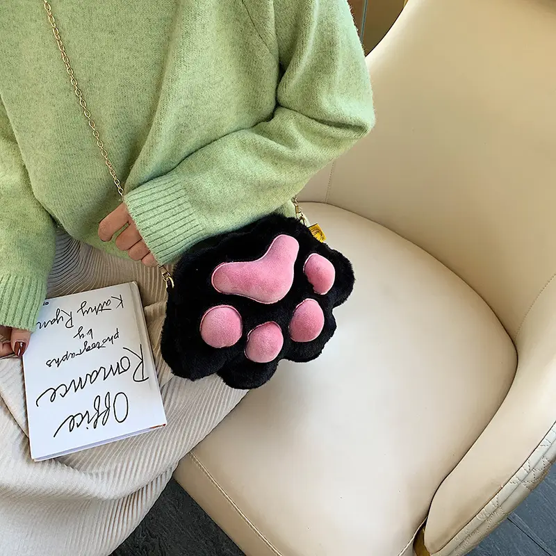 Korean Style Cartoon Paw Plush Crossbody Bag for Girls - Image 7