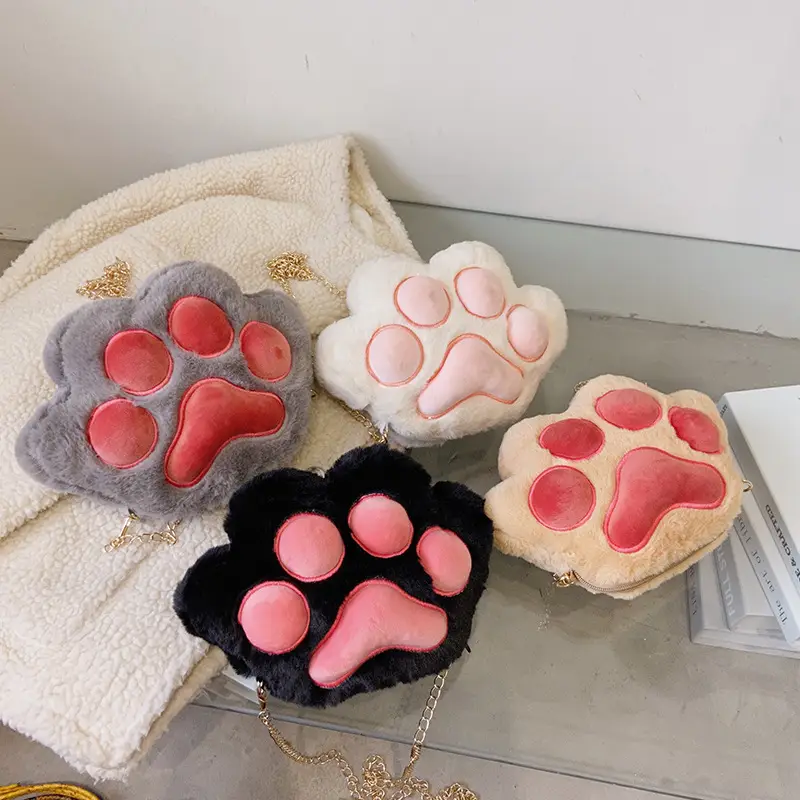 Korean Style Cartoon Paw Plush Crossbody Bag for Girls - Image 8