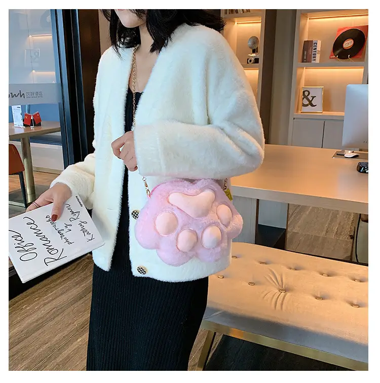Korean Style Cartoon Paw Plush Crossbody Bag for Girls — feature 7
