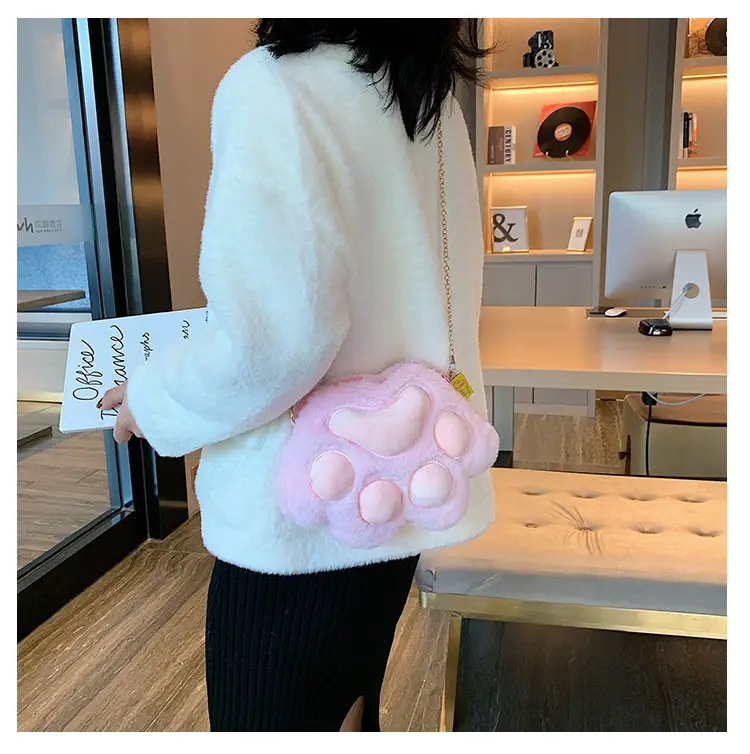 Korean Style Cartoon Paw Plush Crossbody Bag for Girls — feature 9