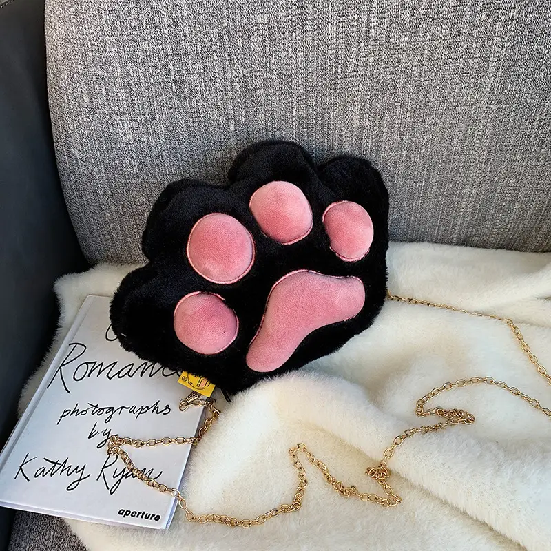 Korean Style Cartoon Paw Plush Crossbody Bag for Girls - Image 3