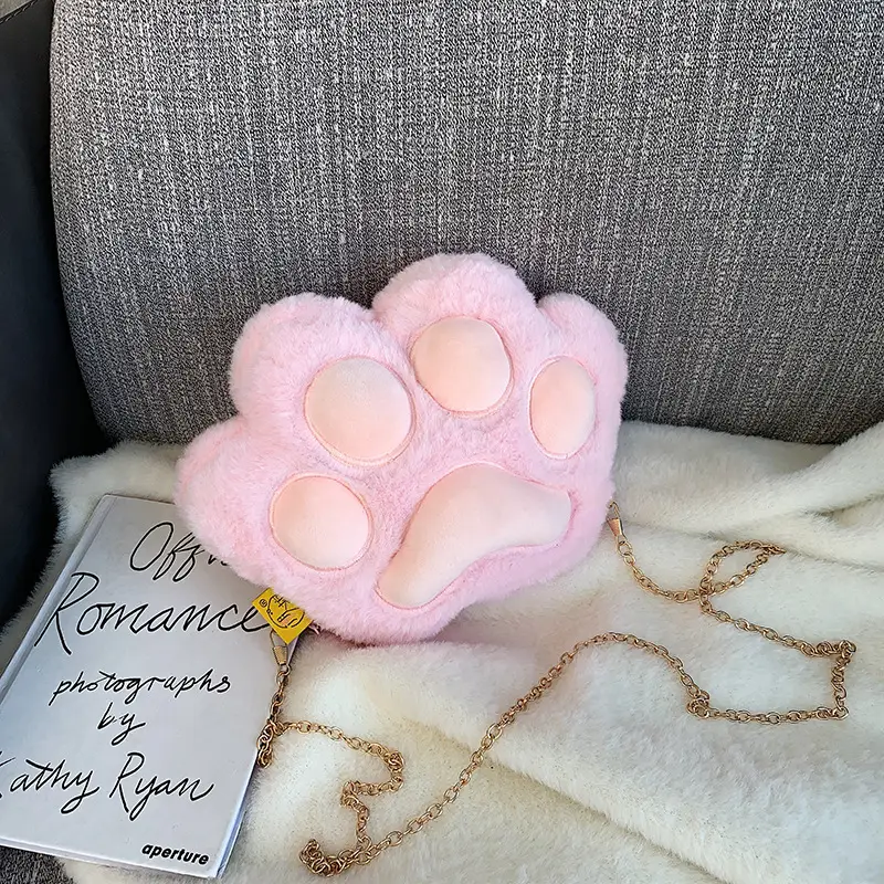 Korean Style Cartoon Paw Plush Crossbody Bag for Girls - Image 4