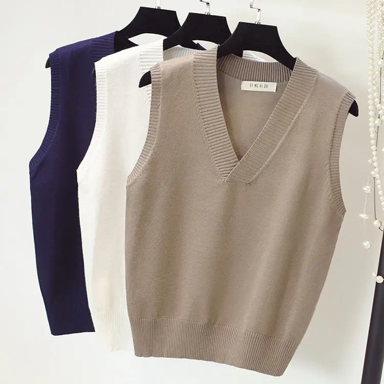 Women Knitted V-Neck Vest Navy Plus Size - Image 12