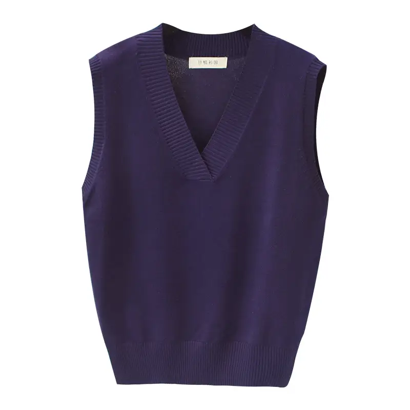 Women Knitted V-Neck Vest Navy Plus Size - Image 13