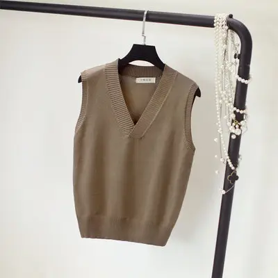 Women Knitted V-Neck Vest Navy Plus Size - Image 2