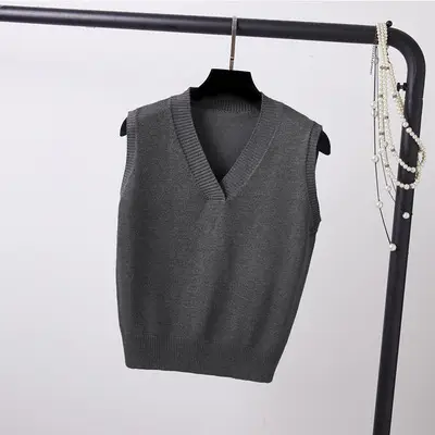 Women Knitted V-Neck Vest Navy Plus Size - Image 5