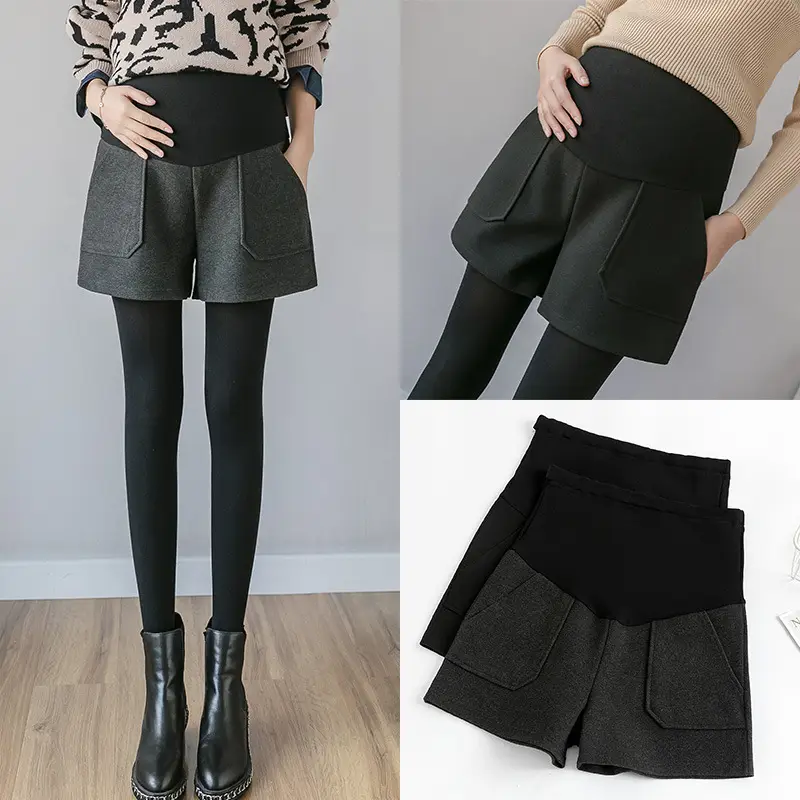 2023 Wool Wide Leg Shorts for Women Black - Image 4