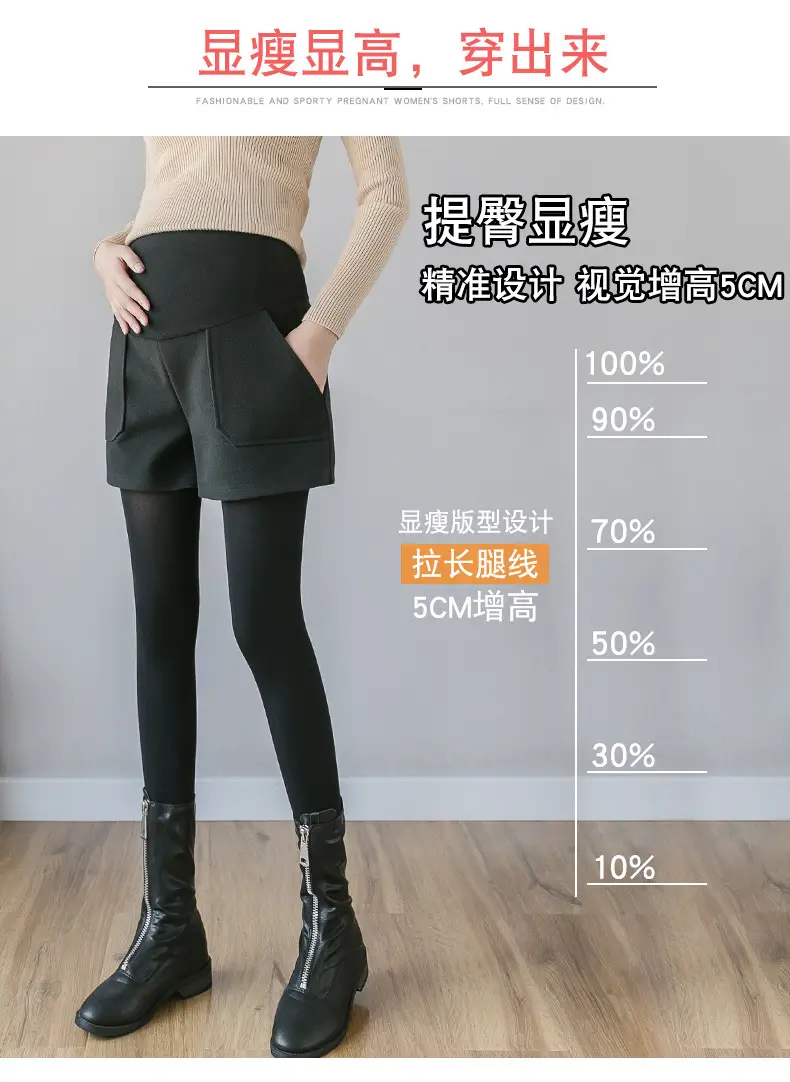 2023 Wool Wide Leg Shorts for Women Black — feature 4
