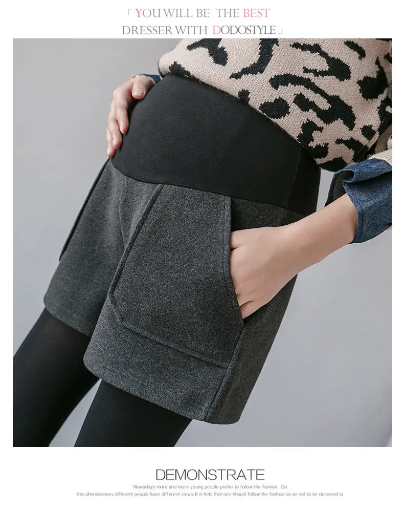 2023 Wool Wide Leg Shorts for Women Black — feature 8