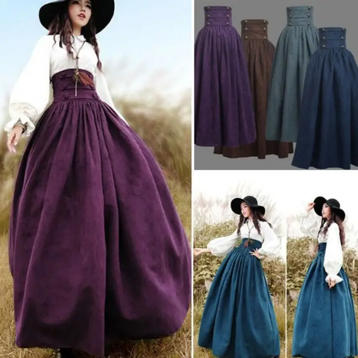Purple Pleated High Waist Skirt for Women