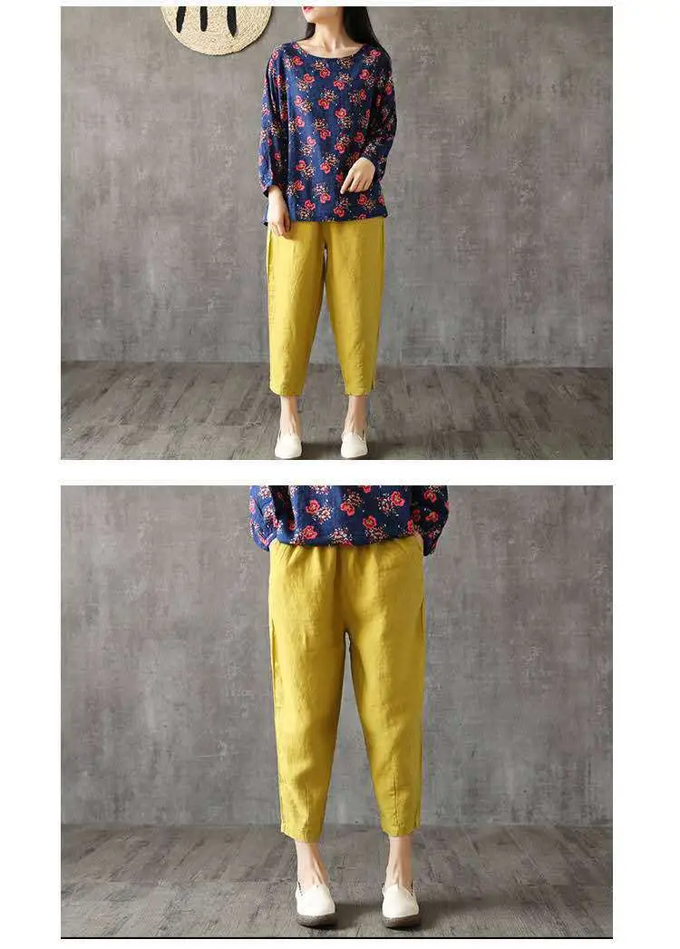 Plus Size Cotton Linen Nine Point Pants Orange — feature 14