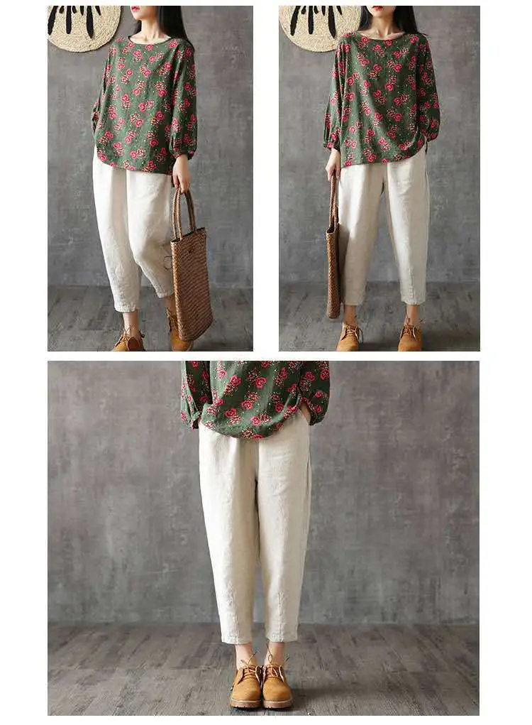 Plus Size Cotton Linen Nine Point Pants Orange — feature 8